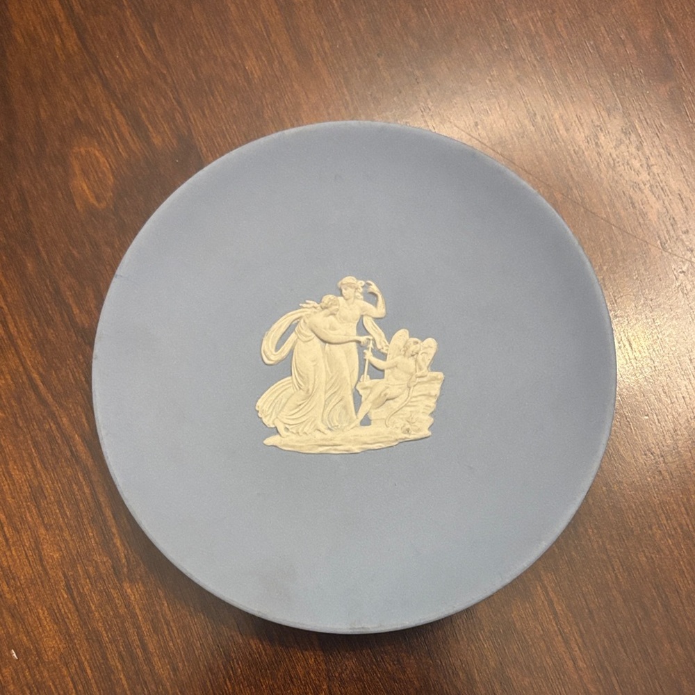 Vintage Wedgewood Blue Jasperware Decorative Plate with White Design